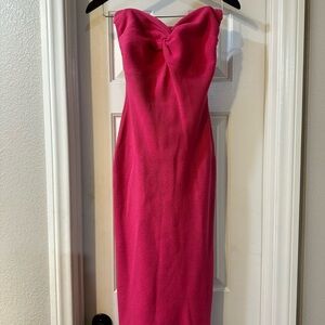 Strapless Fitted Pink Sweater Midi Dress